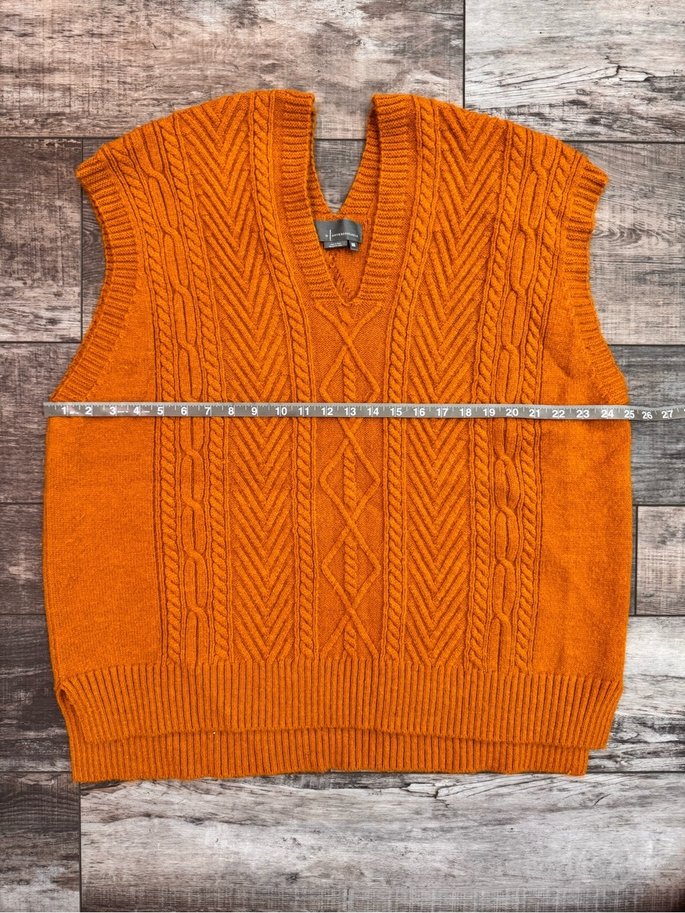 Anthropologie Cable Knit Oversized V-Neck Sweater Vest - Pumpkin Orange One Size - Picture 5 of 7
